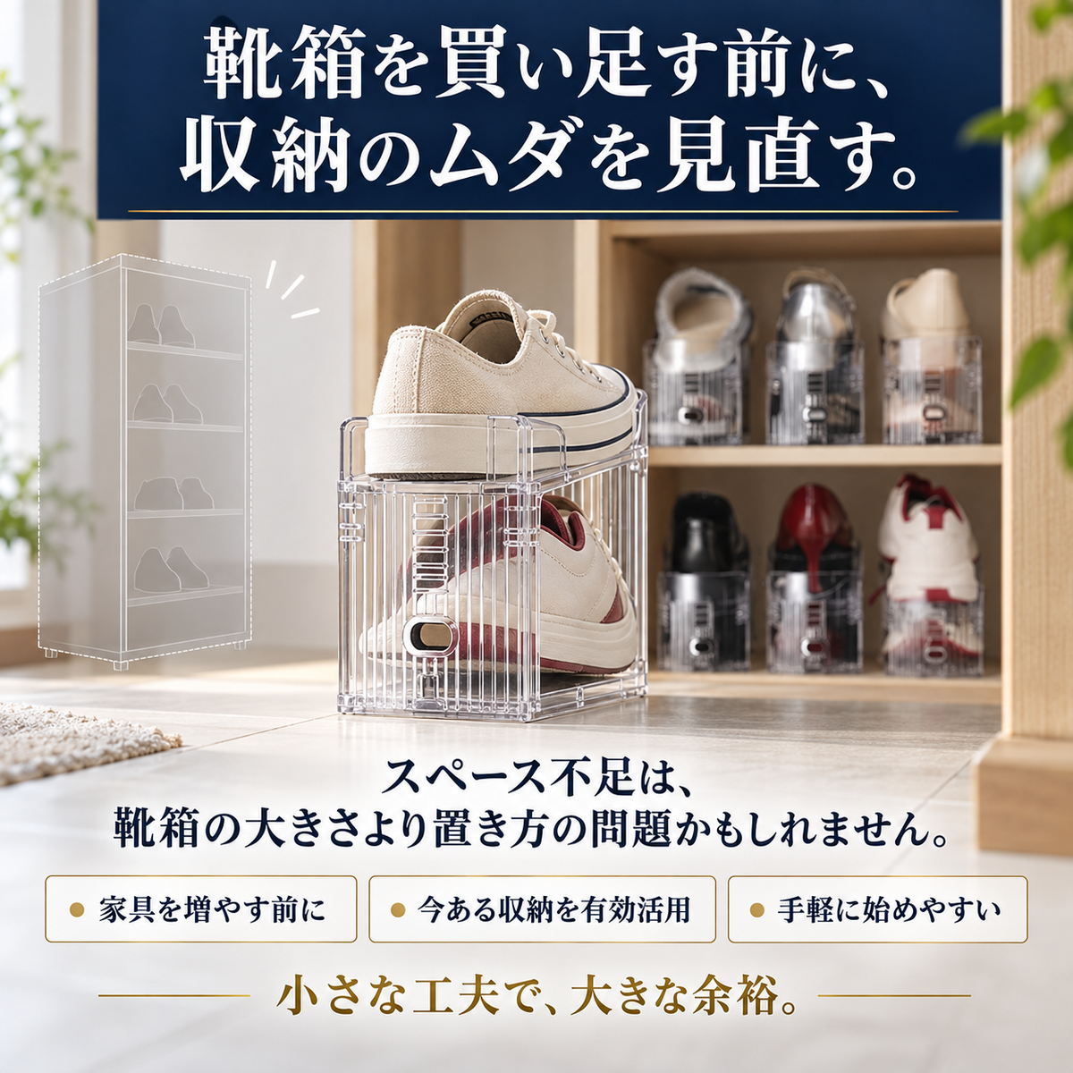 靴箱を買い足す前に、収納のムダを見直す。