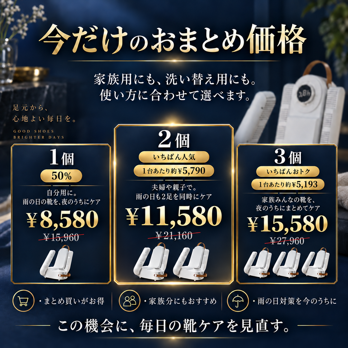 NIREO 靴乾燥機の今だけのおまとめ価格、家族用・洗い替え用にもおすすめ
